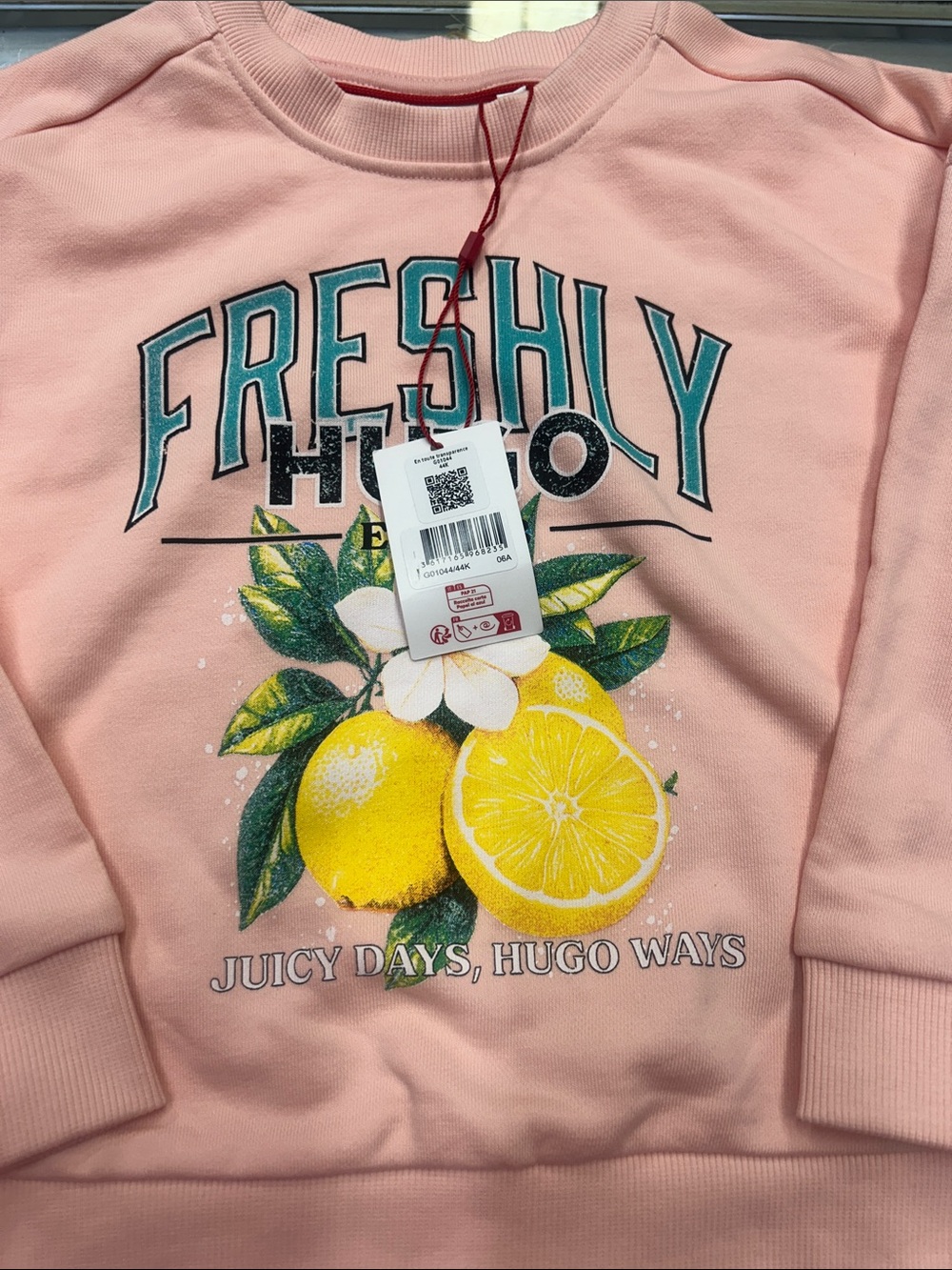NWT Freshly Hugo Pink Lemon Graphic Sweatshirt 6A